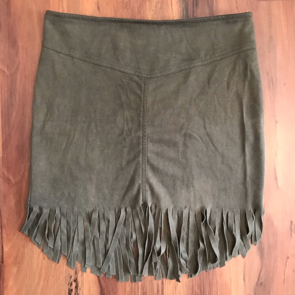 Brown Faux Suede Fringed Mini Skirt